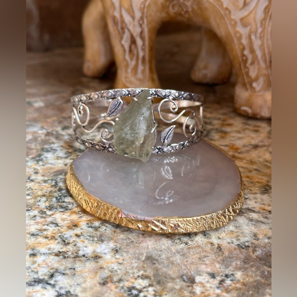 Hand Crafted Silver Bracelet with Green Stone